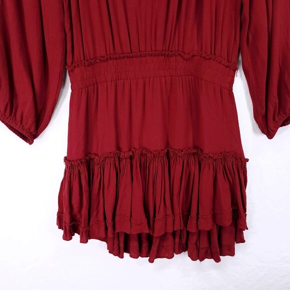 Misa Los Angeles Lorena Mini Dress Medium Tiered Long Sleeve V-Neck Red - Picture 4 of 15